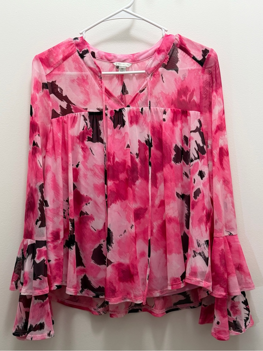 Cato Pink Floral Tie-Front Ruffle Sleeve Blouse